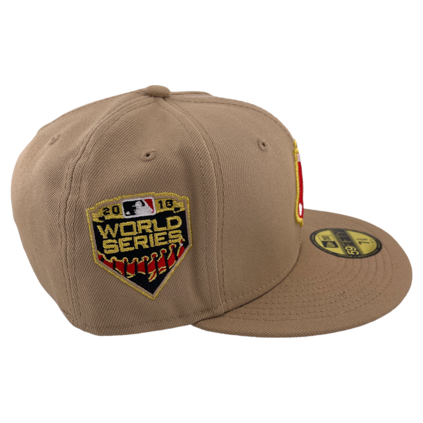 New Era Boston Red Sox MLB 2018 World Series Patch Khaki 59Fifty Fitted Hat Cap