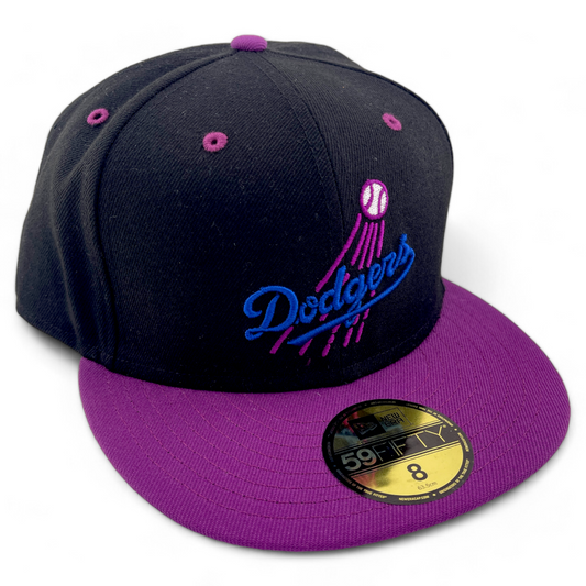 New Era Los Angeles Dodgers MLB Black/Purple Retro Logo 59Fifty Fitted Hat Cap