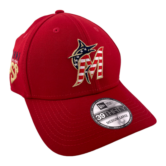 New Era Miami Marlins MLB 4th of July USA Flag 39Thirty Flex Fit Hat Cap