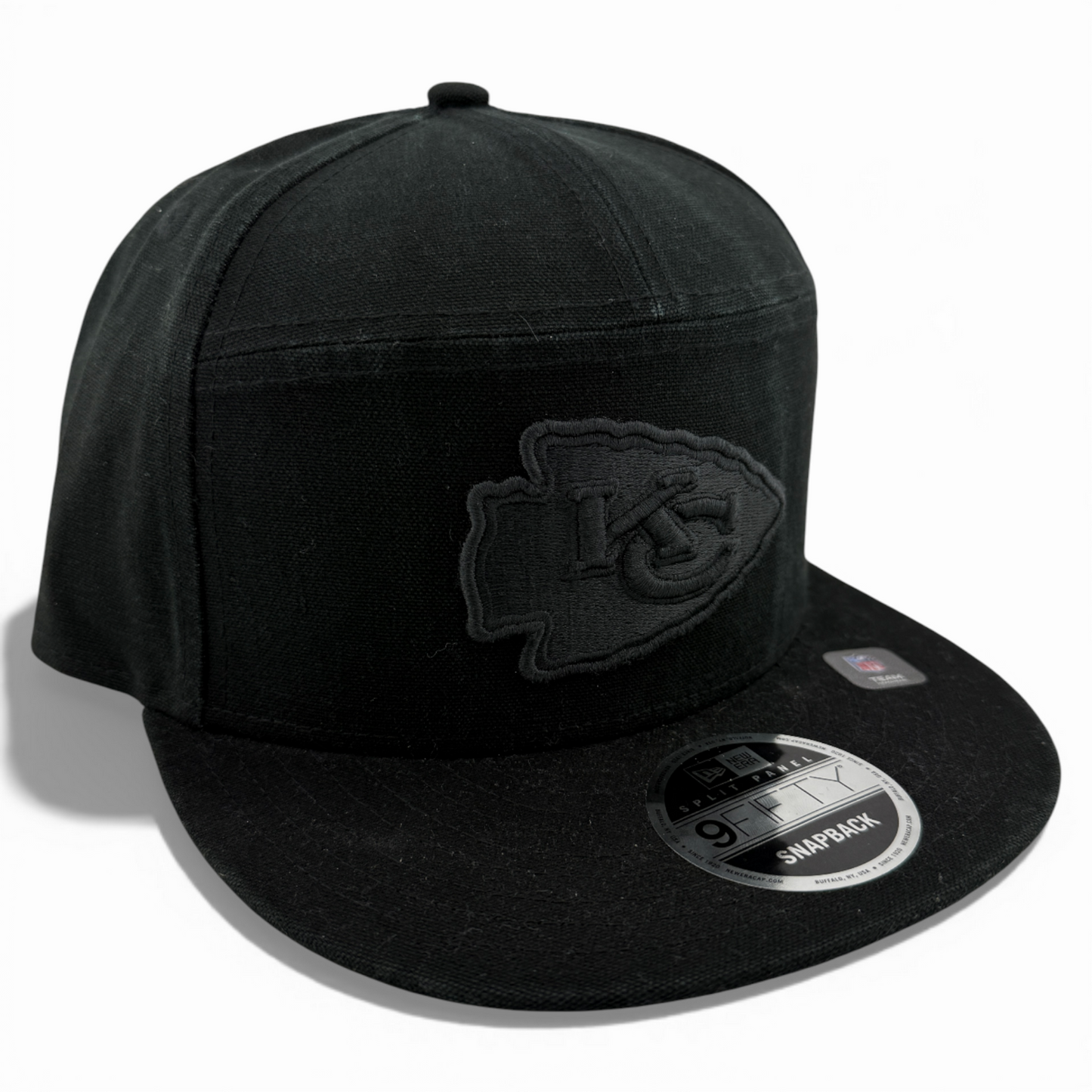 New Era Kansas City Chiefs NFL All Black Split Panel Canvas 9Fifty Snapback Hat