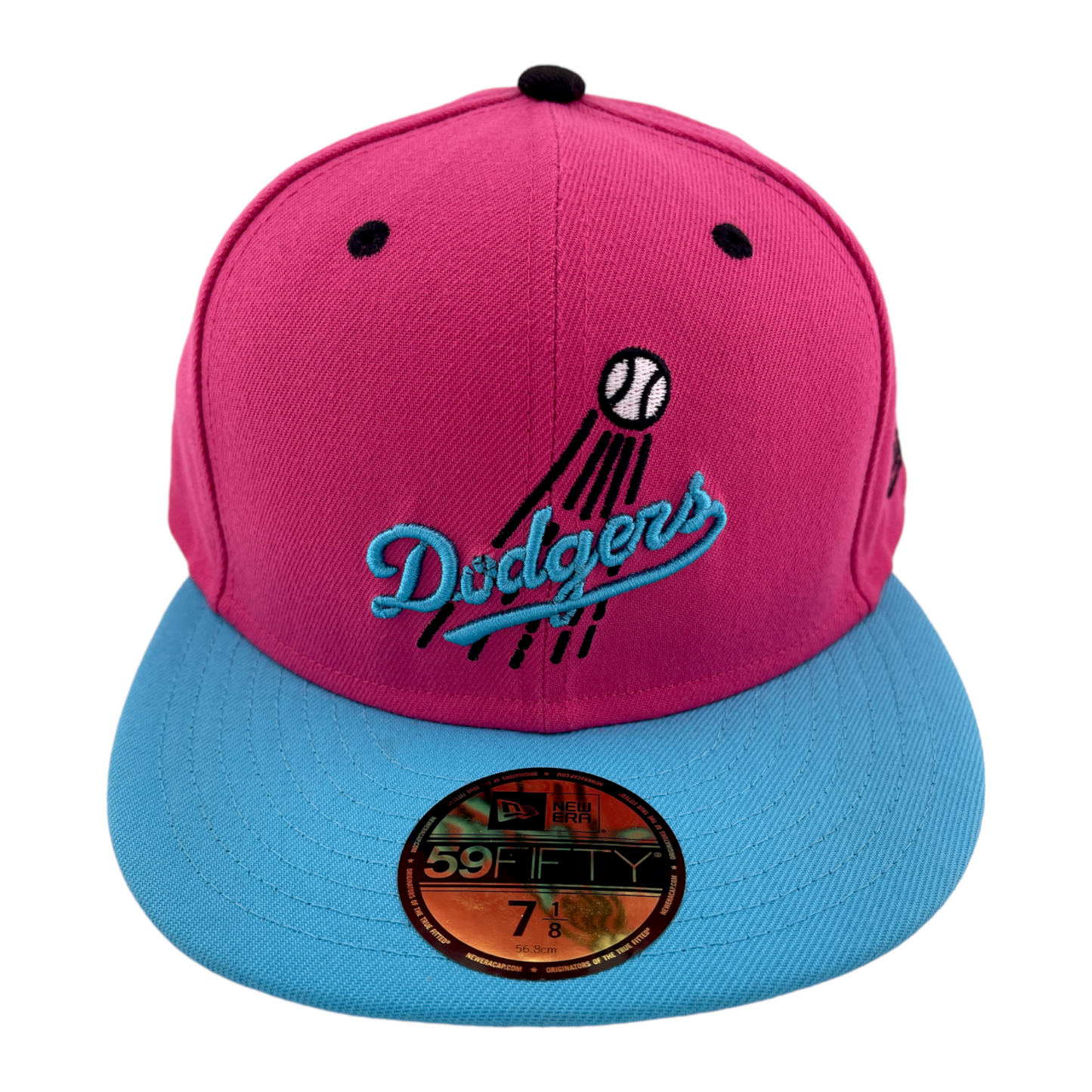 New Era Los Angeles Dodgers MLB Teal Blue/Hot Pink Pack 59Fifty Fitted Hat Cap