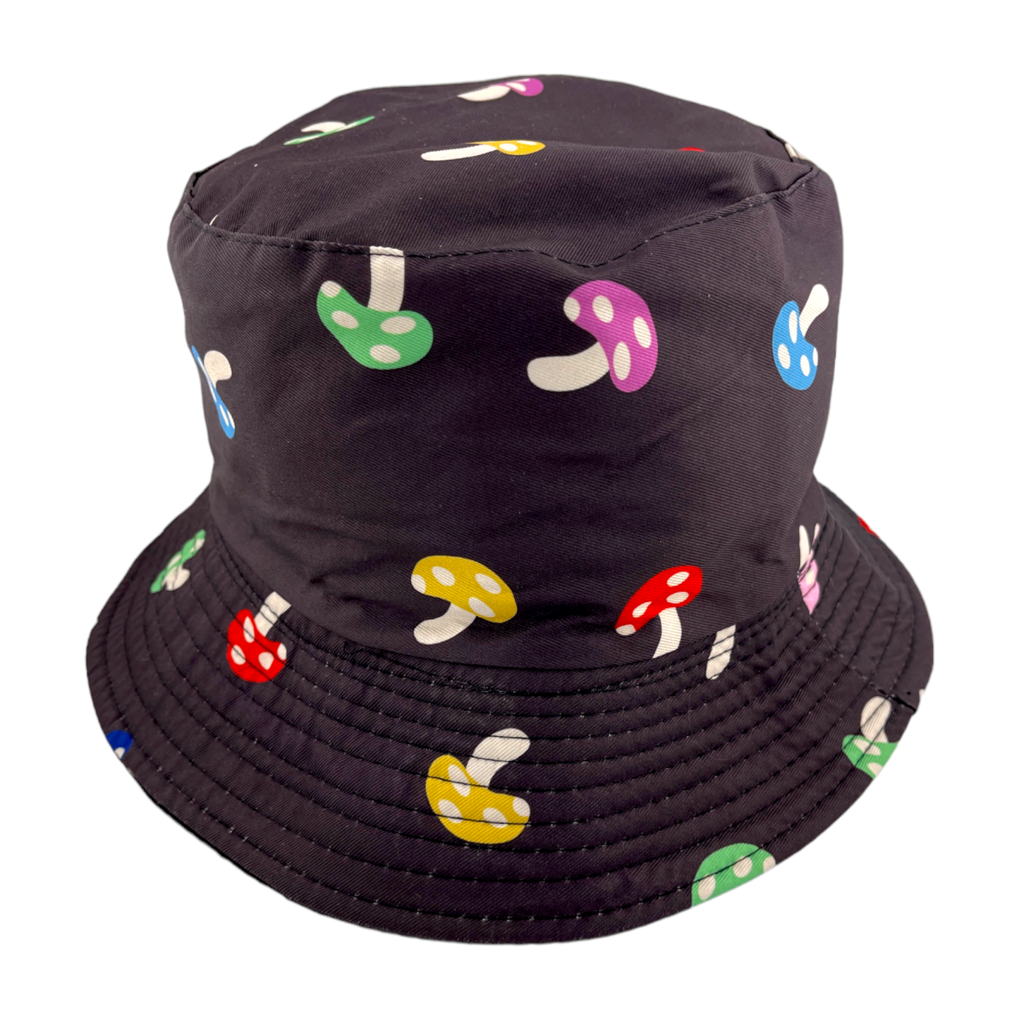 Eighty Eight Colorful Mushroom Print Black Bucket Hat Reversible Black One Size