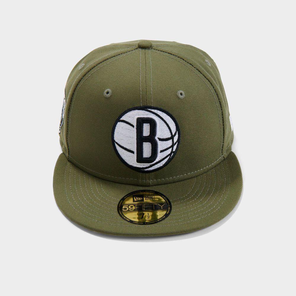 New Era Brooklyn Nets Olive Basketball Side Patch NBA 59Fifty Fitted Hat Cap