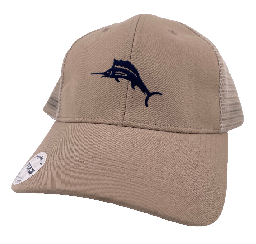 NEW Tommy Bahama Embroidered Marlin Logo Tan Trucker Mesh Men's Snapback Hat Cap