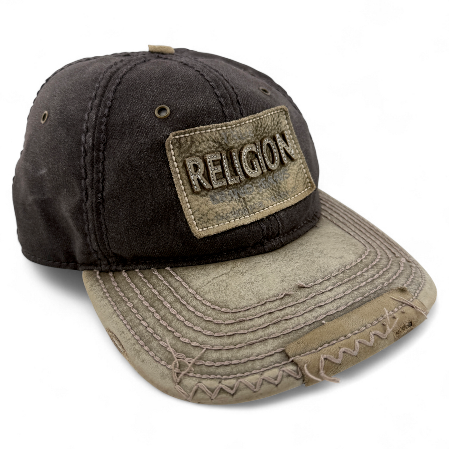 True Religion Brown Buddha Distressed RARE VINTAGE VTG Snap Adjustable Hat Cap