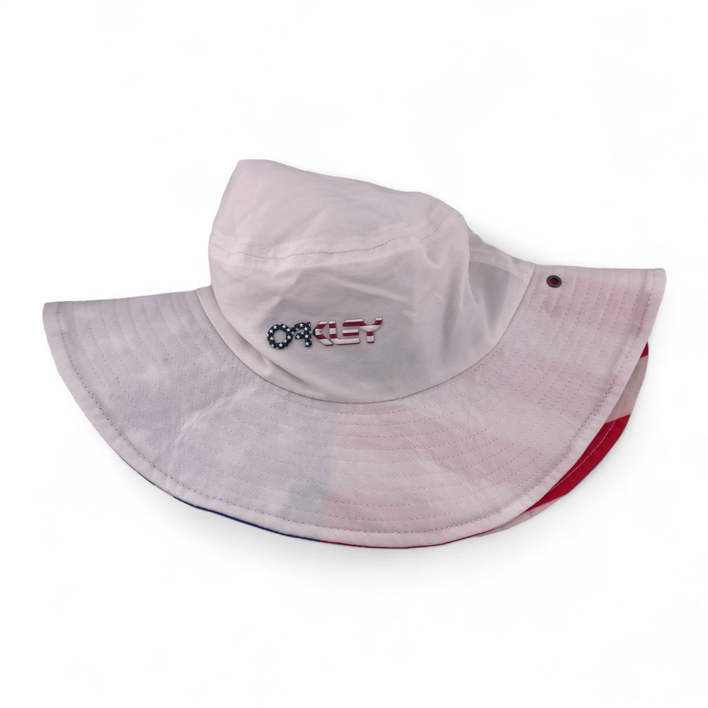 Oakley USA American Flag Under Visor White Boonie Bucket Hat Cap Adult OSFA