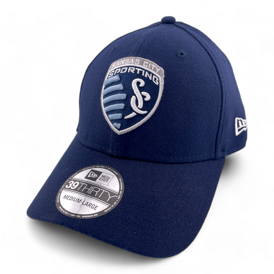 New Era Sporting Kansas City MLS Soccer Navy Blue 39Thirty Flex Fit Hat Cap M/L