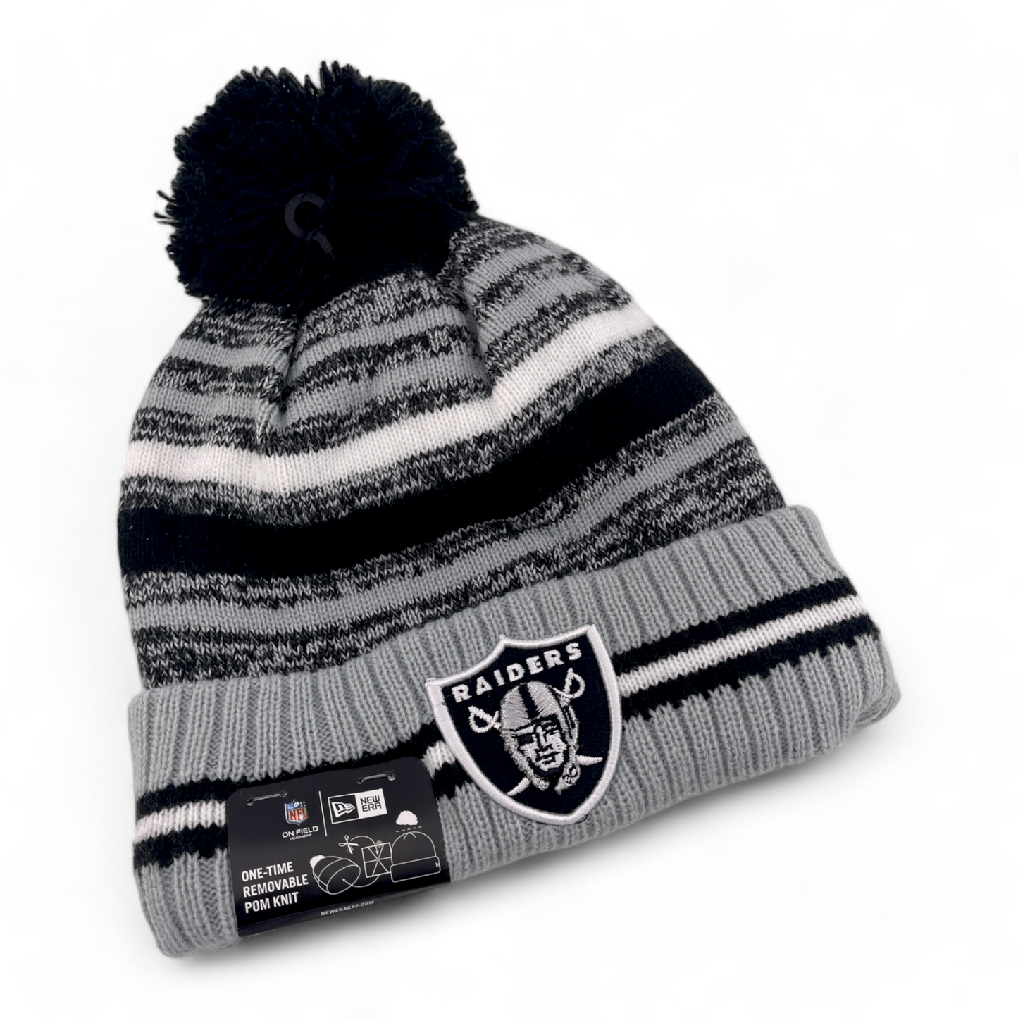 New Era Las Vegas Raiders NFL Sport Knit Removable Pom Beanie Cuffed Cap Hat