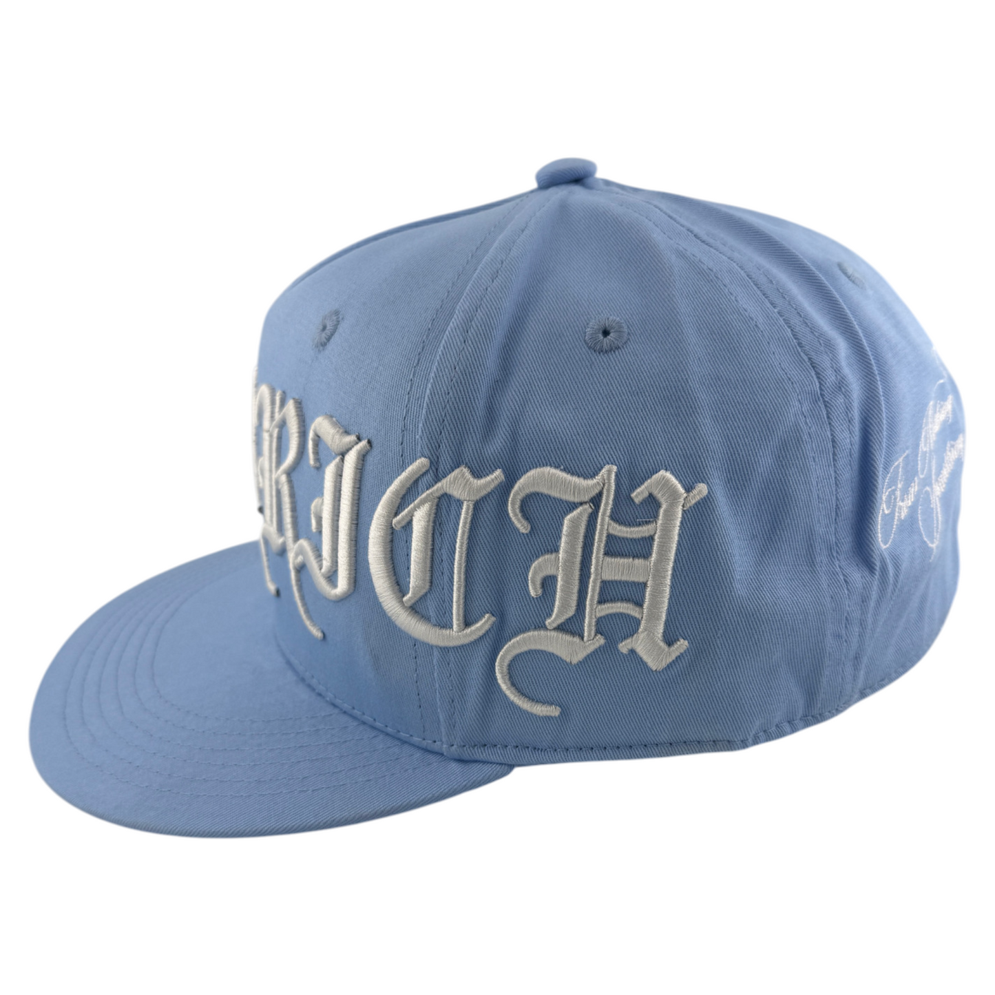Hoodrich OG Gothic Script Logo Sky Baby Blue Fitted A-Frame Flatbill Hat Cap