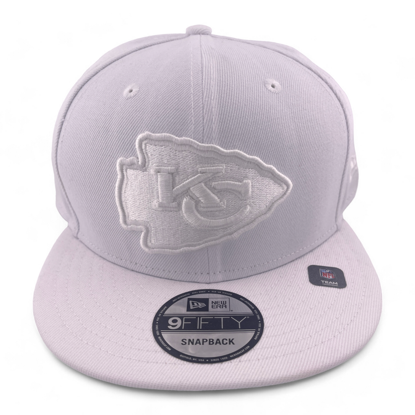 New Era Kansas City Chiefs NFL All White Logo 9FIFTY Snapback Adjustable Hat Cap