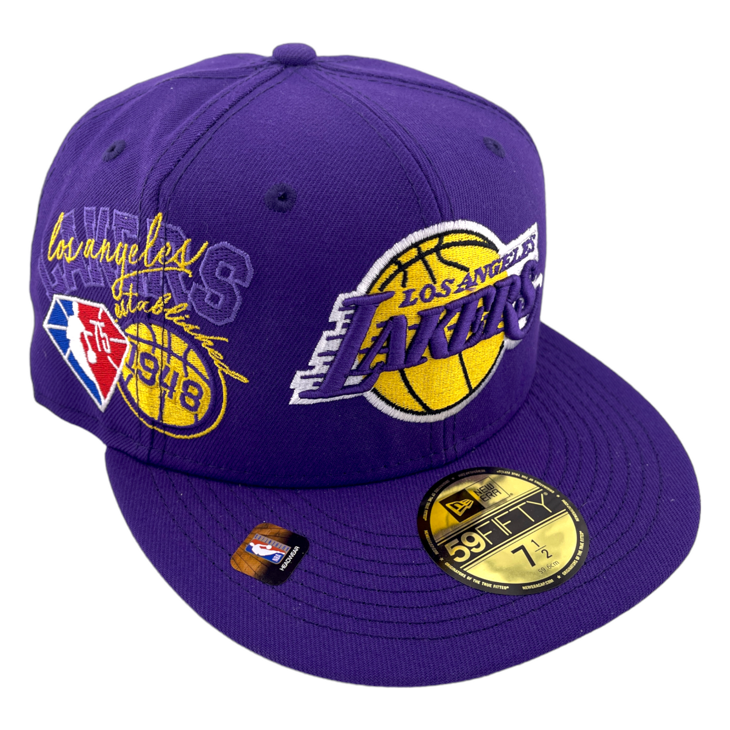 New Era Los Angeles Lakers Back Half 75th Patch Purple/Grey 59Fifty Fitted Hat Cap