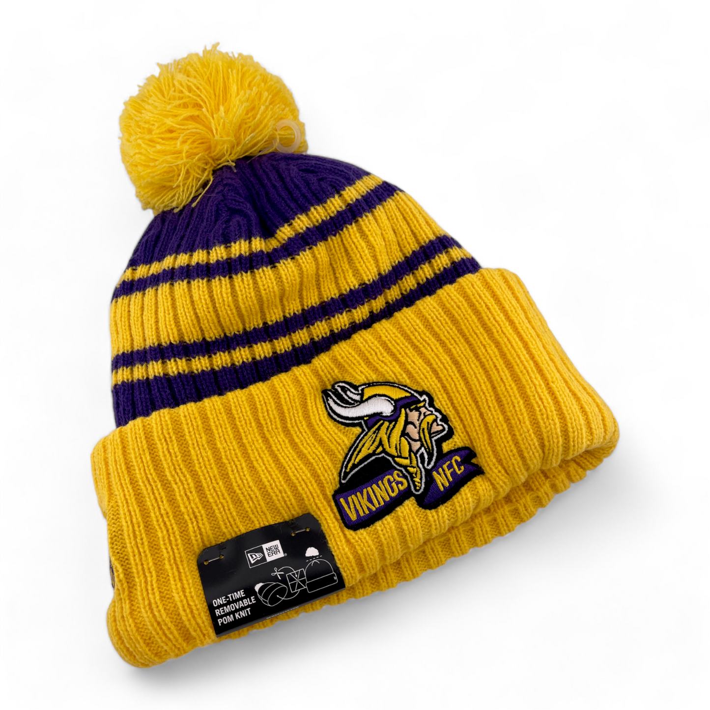 New Era Minnesota Vikings NFL Sport Knit Removable Pom Beanie Cuffed Cap Hat