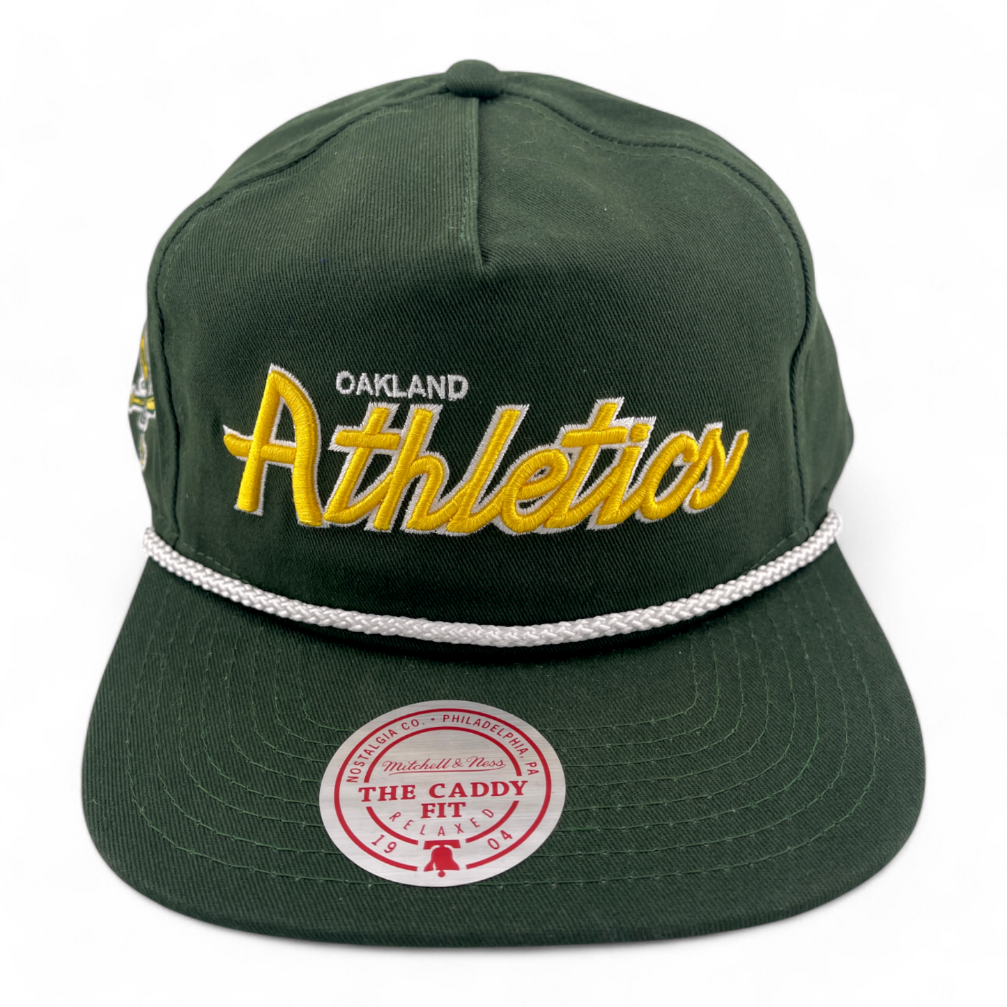 Mitchell & Ness Oakland Athletics A's Script Rope Golfer Caddy Fit Snapback Hat