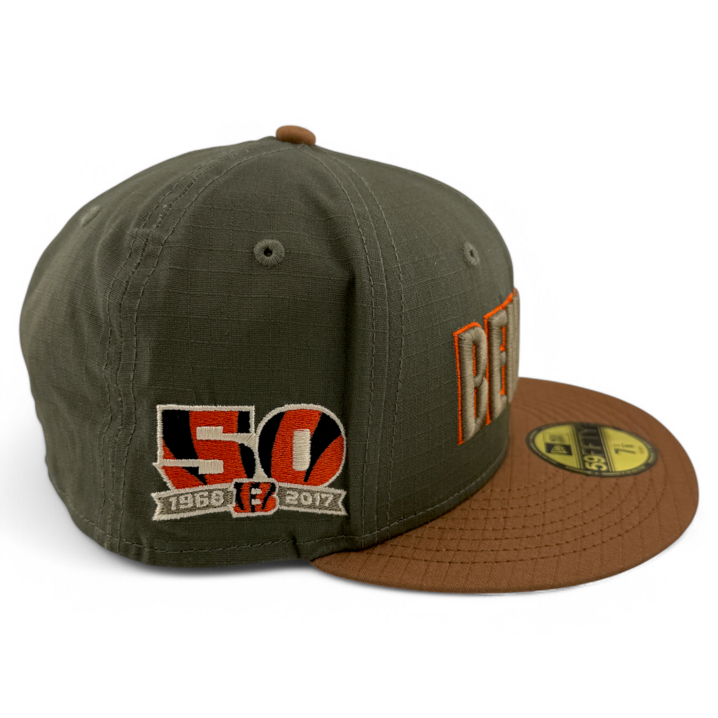 New Era Cincinnati Bengals NFL Ripstop Olive 50th Patch 59Fifty Fitted Hat Cap