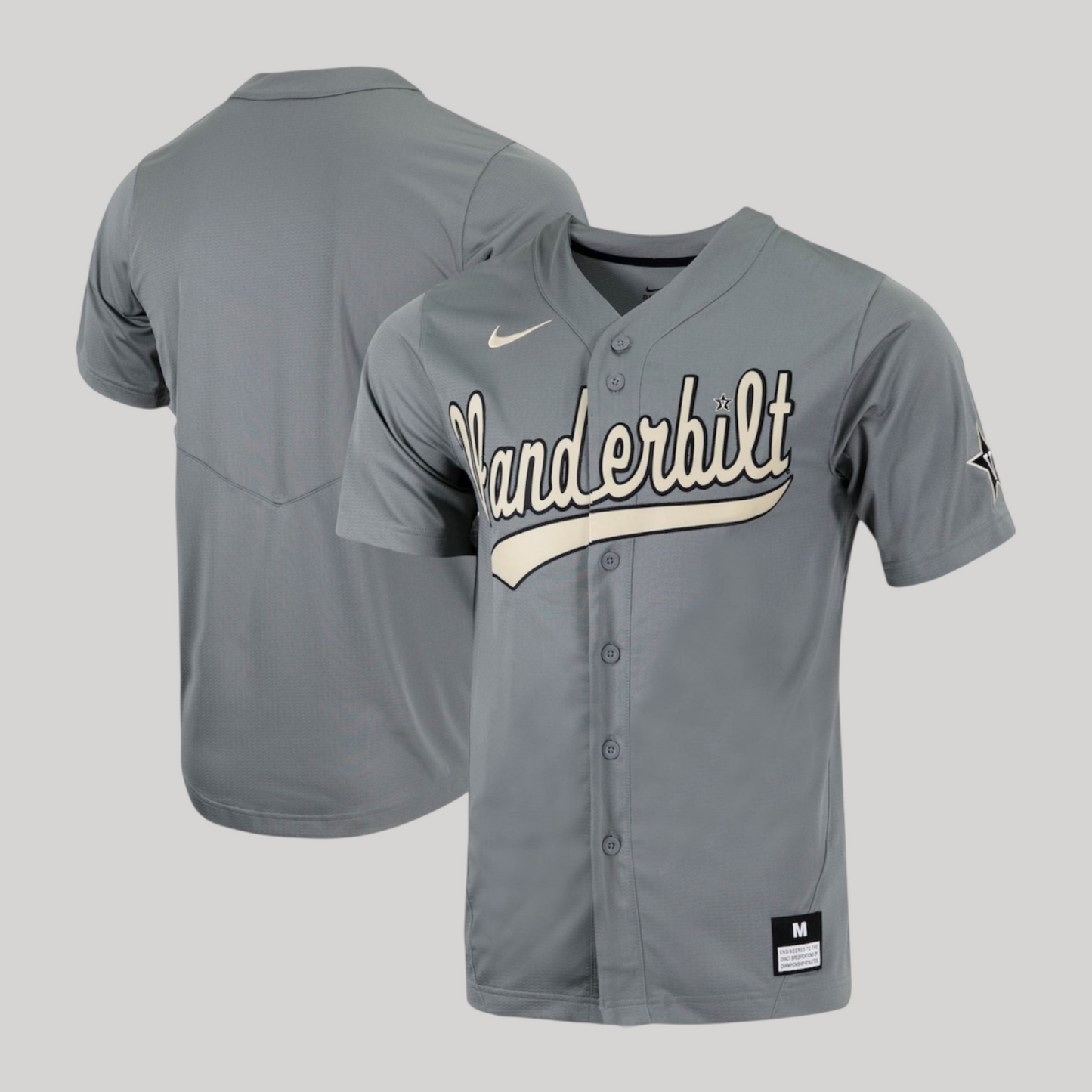 Nike Vanderbilt Commodores NCAA Baseball Jersey Full-Button Replica Charcoal L