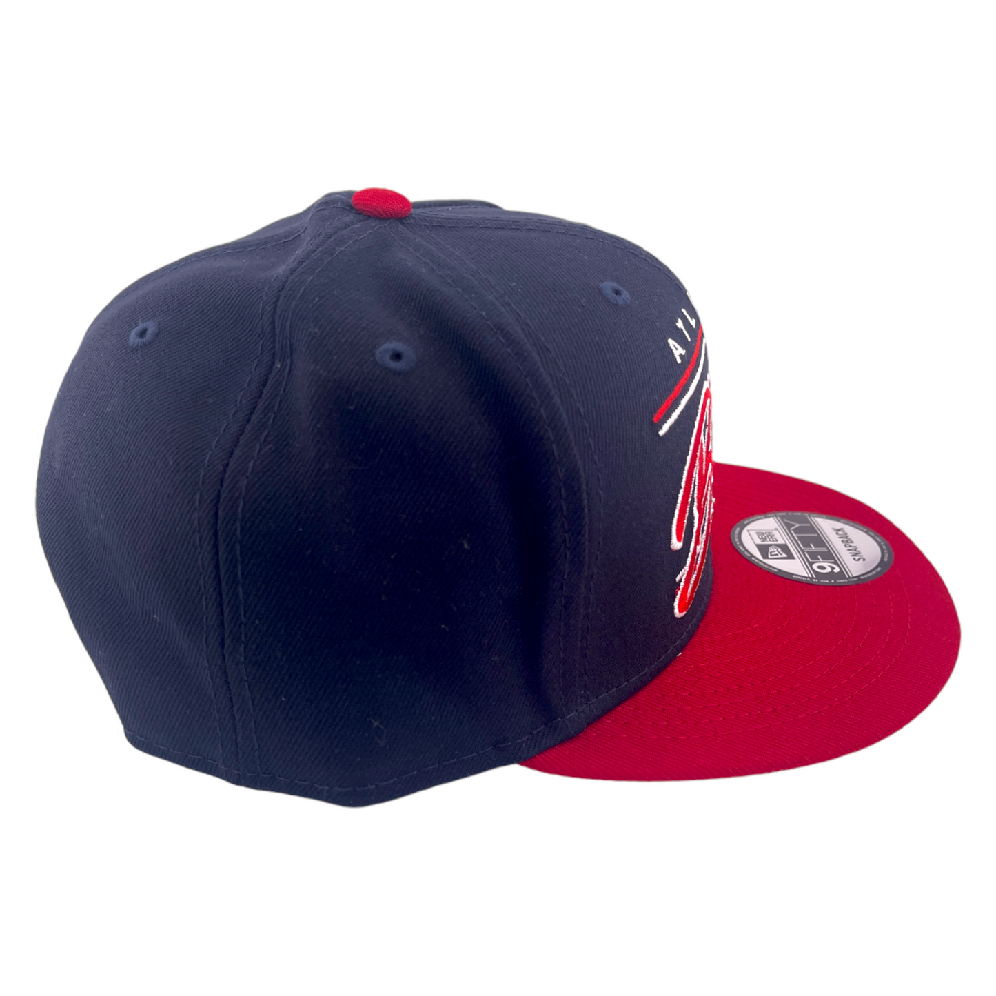 New Era Atlanta Braves Team Script Logo Navy Blue/Red/Grey 9FIFTY Snapback Hat