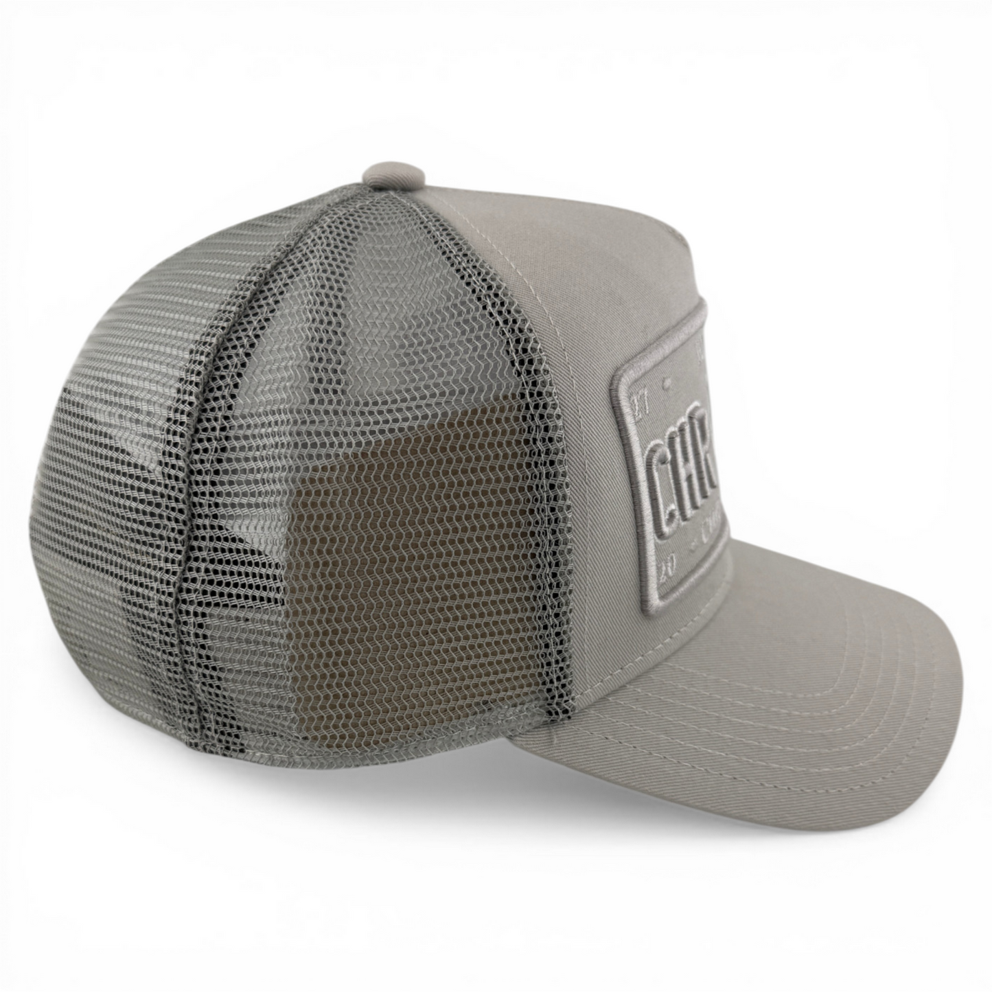 Christian Rose Iconic II London Plate Rose Grey Trucker Mesh Back Adjustable Hat