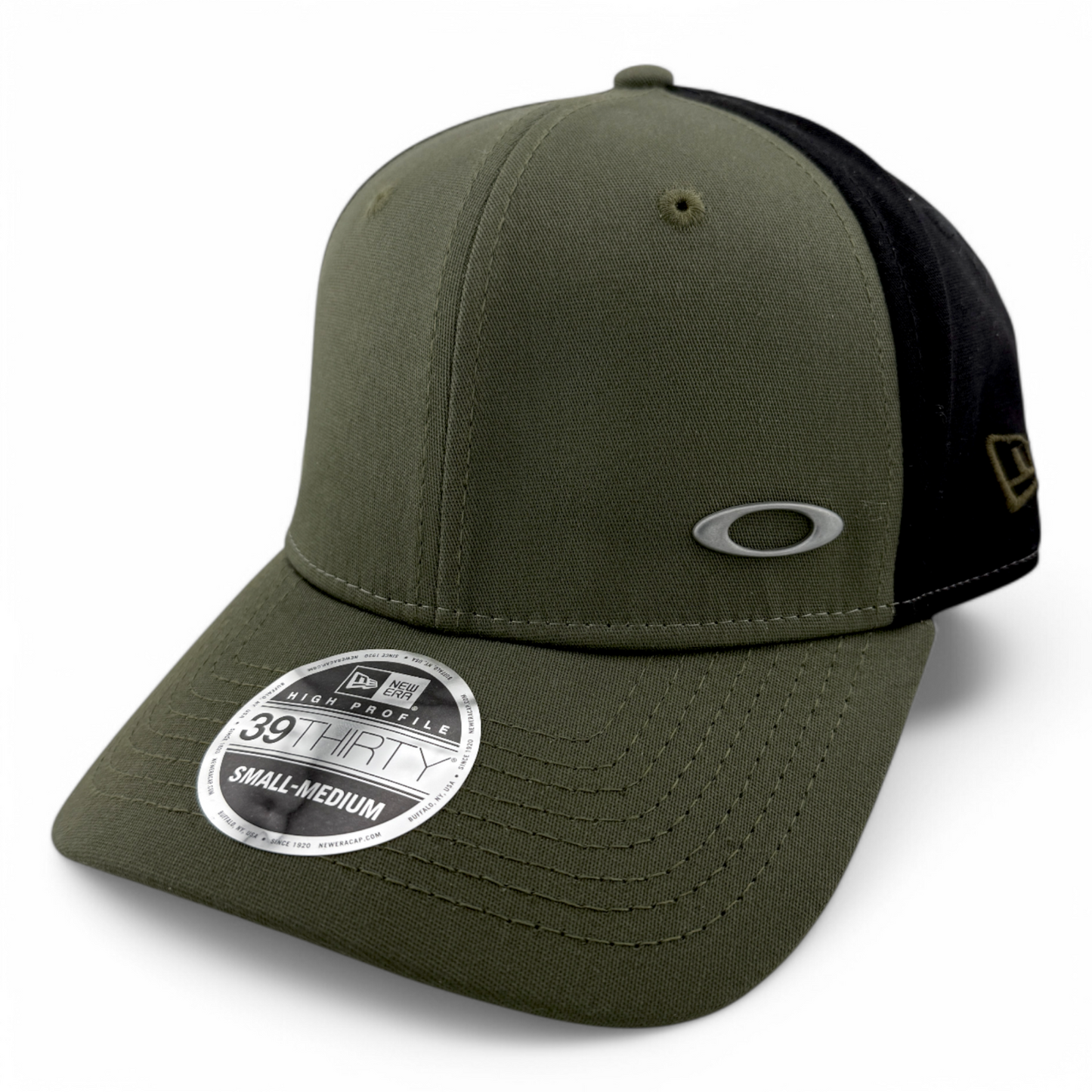 New Era Oakley Tin Foil Dark Brush Olive High Profile 39Thirty Flex Fit Hat Cap