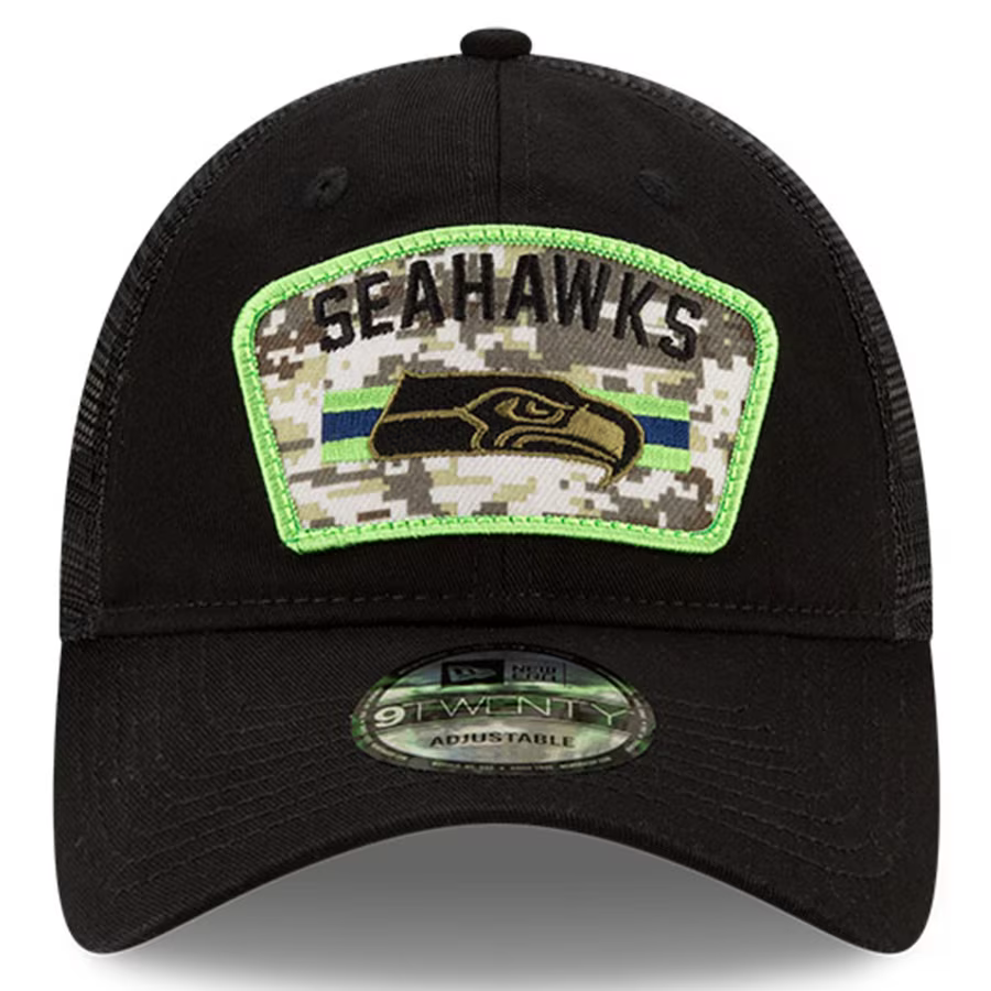 New Era Seattle Seahawks Salute to Service Black 9Twenty Snapback Trucker Hat