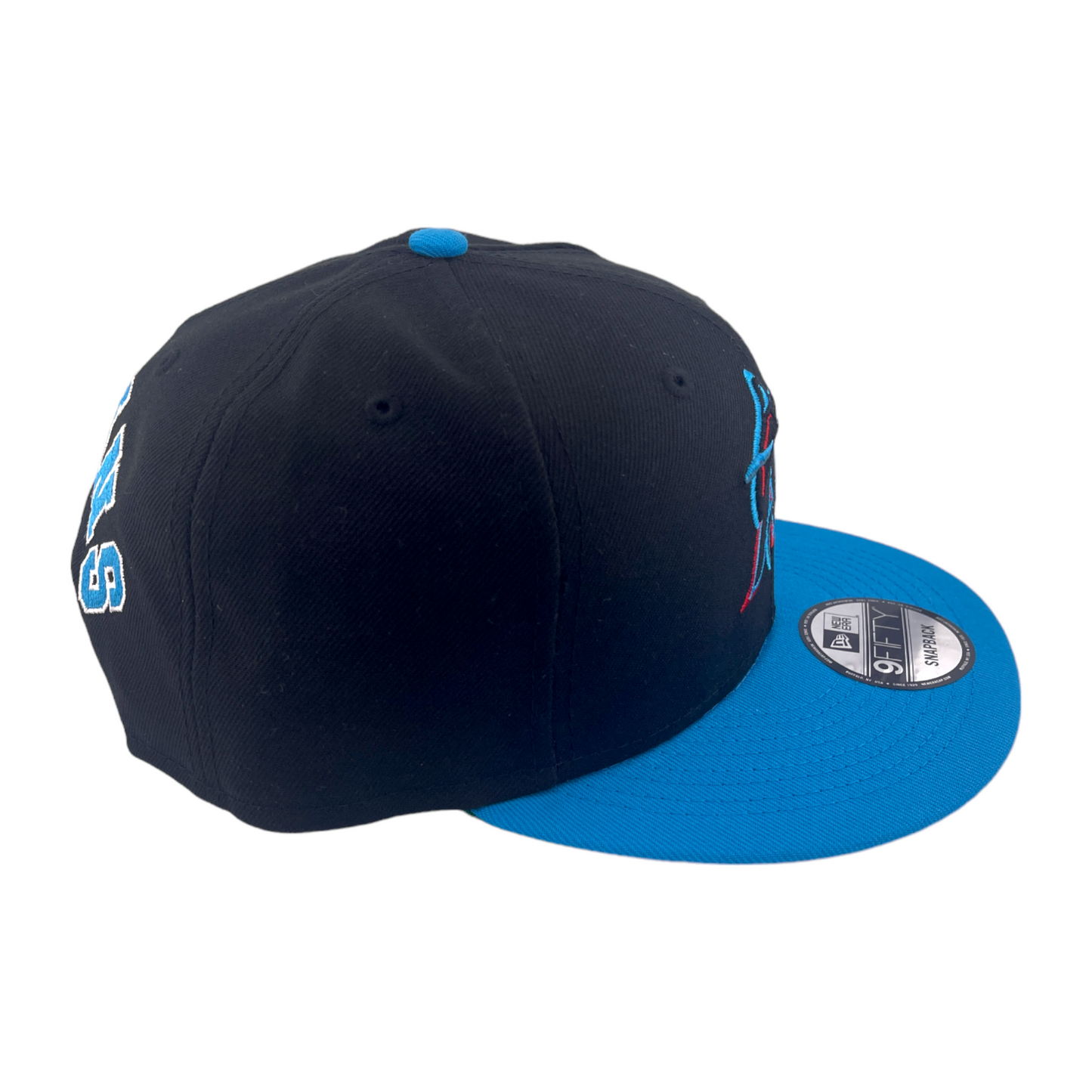 New Era Miami Marlins Back Arch Embroidery M Logo Black/Blue 9FIFTY Snapback Hat Cap