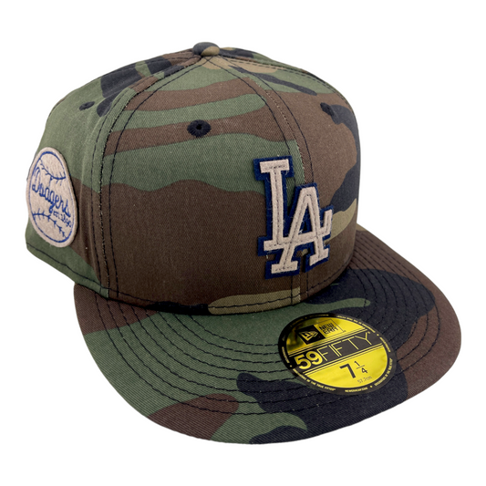 New Era Los Angeles Dodgers Felt Patch Logo Camo Camouflage Green UV 59FIFTY Hat Cap