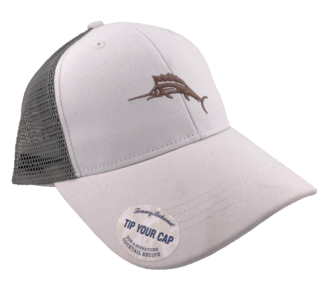 Tommy Bahama Embroidered Marlin Logo White Trucker Mesh Men's Snapback Hat Cap