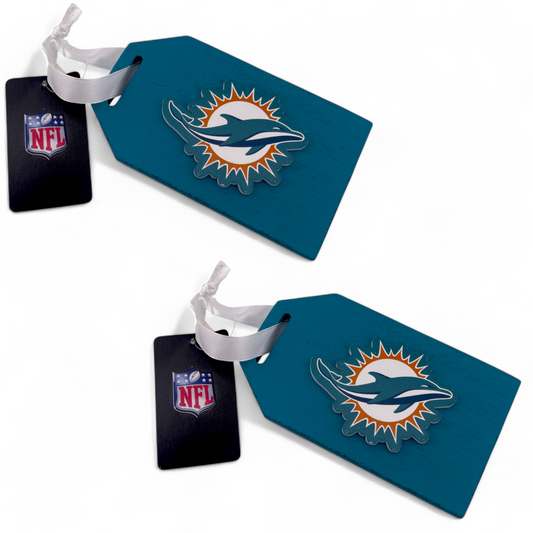 2-PACK Miami Dolphins NFL Logo Wooden Gift Tag Style Hanging Christmas Ornament