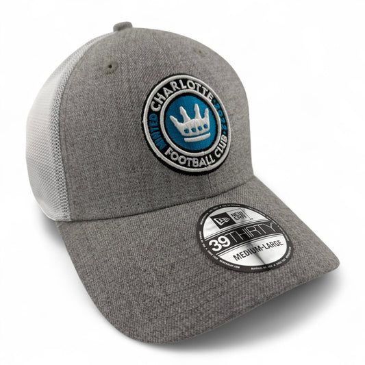 New Era Charlotte United FC MLS Heather Grey Mesh Back 39Thirty Flex Fit Hat Cap