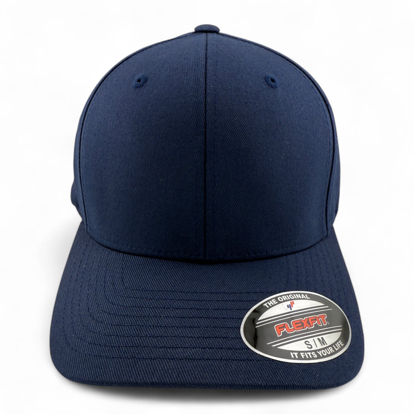 The Original FlexFit Blank All Navy Blue (For Customs) Structured Fitted Hat Cap