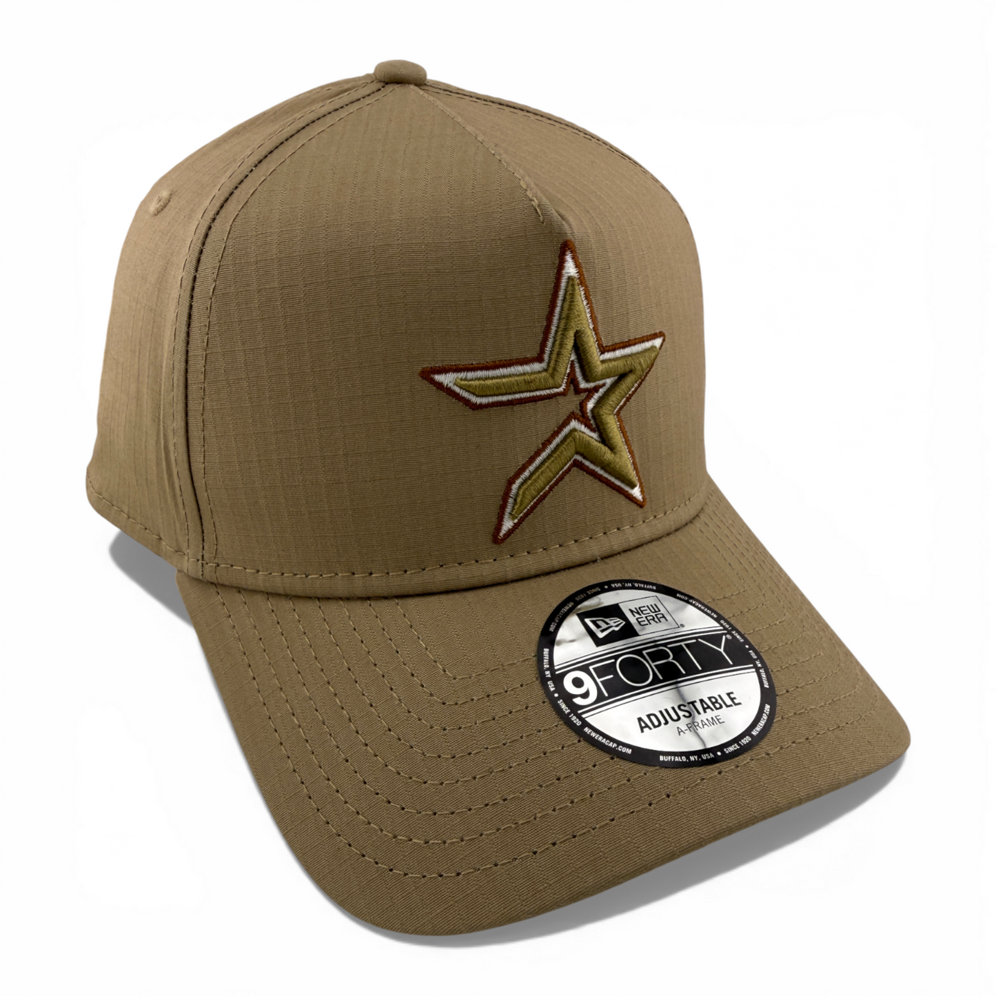 New Era Houston Astros MLB Khaki Ripstop A-Frame 9Forty Snapback Adjustable Hat