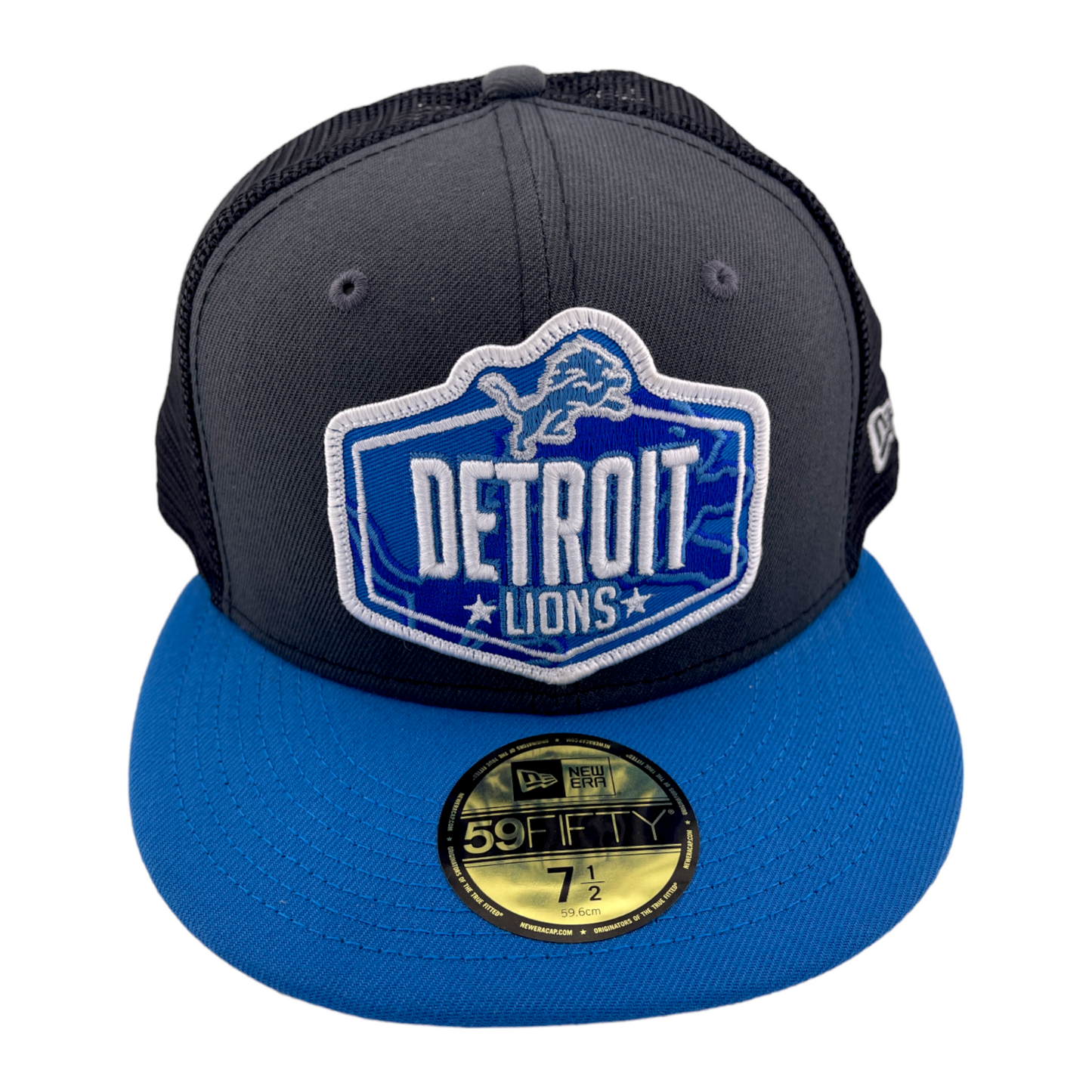 New Era Detroit Lions NFL 2021 Draft Mesh Back Trucker 59Fifty Fitted Hat Cap