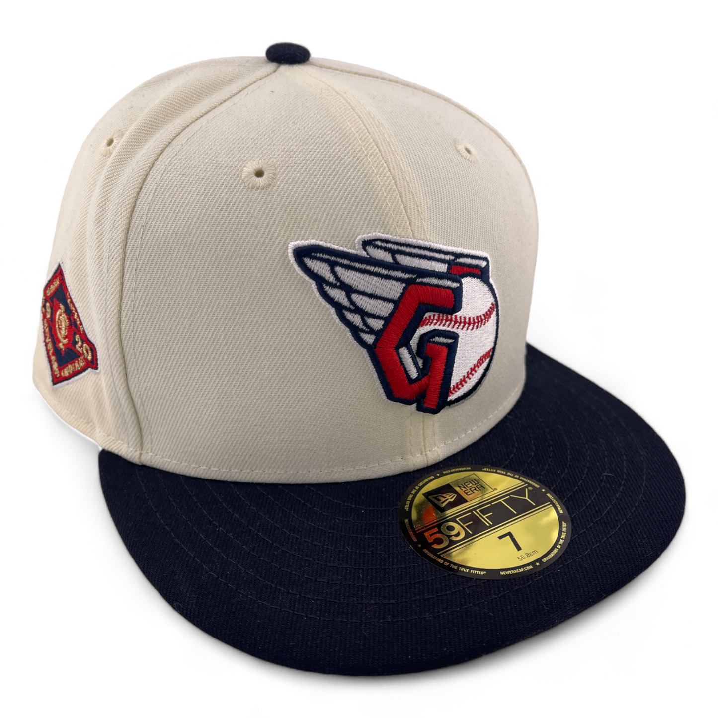 New Era Cleveland Guardians MLB Retro E1 Ivory Pack Patch 59FIFTY Fitted Hat Cap