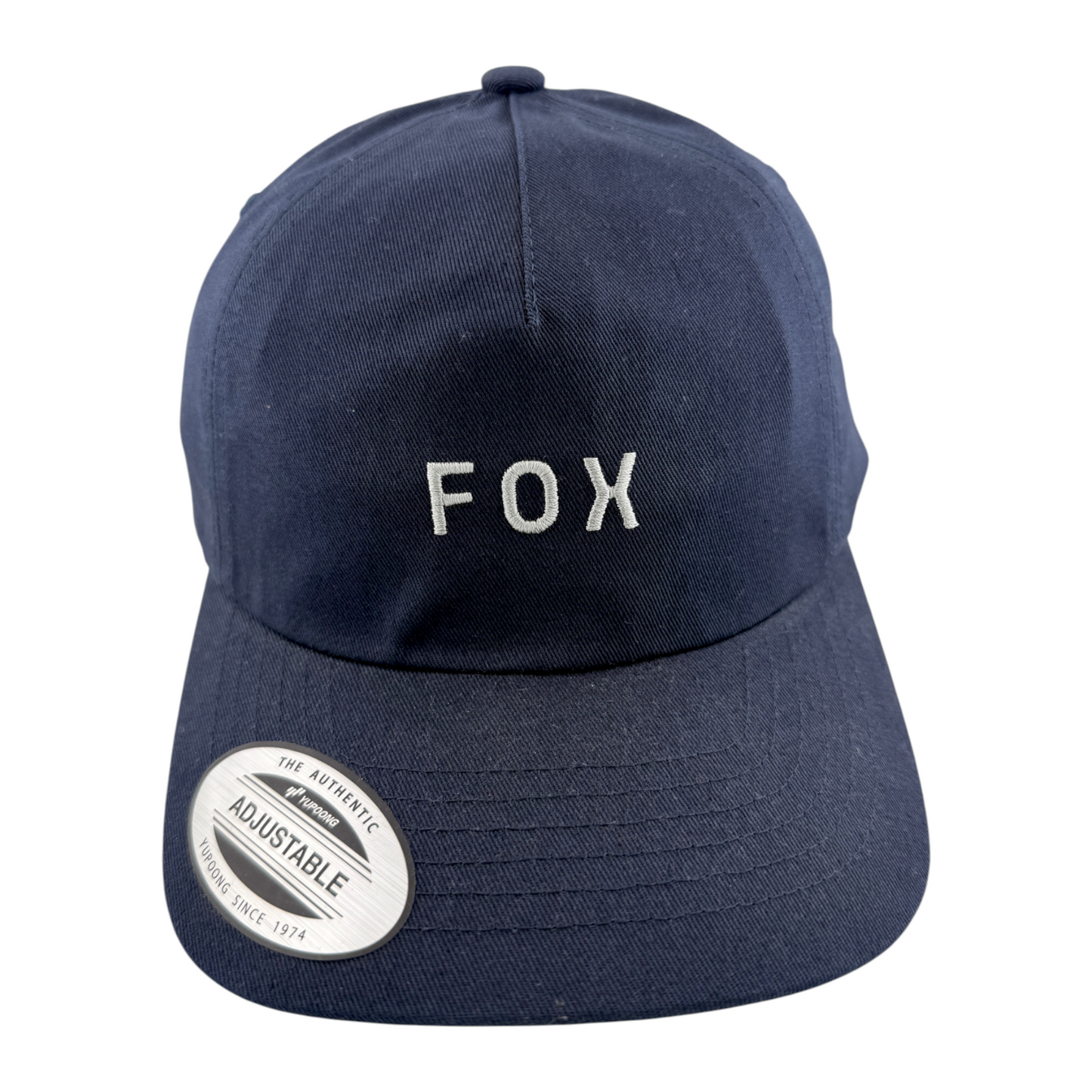 Fox Racing Wordmark Navy Blue Logo A-Frame Adjustable Strapback Dad Hat Cap