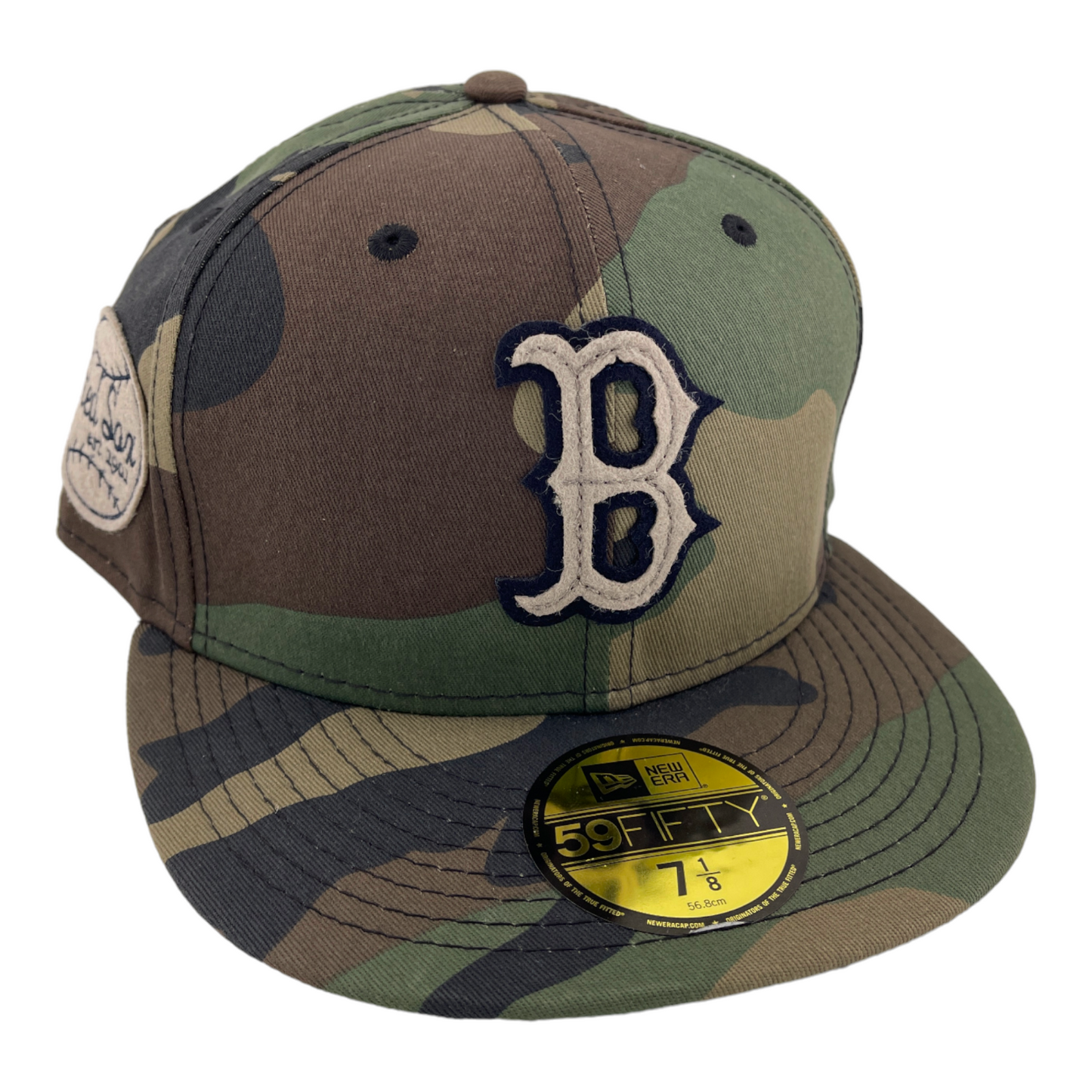 New Era Boston Red Sox Camo Felt Side Patch & Logo Camouflage Green 59FIFTY Hat