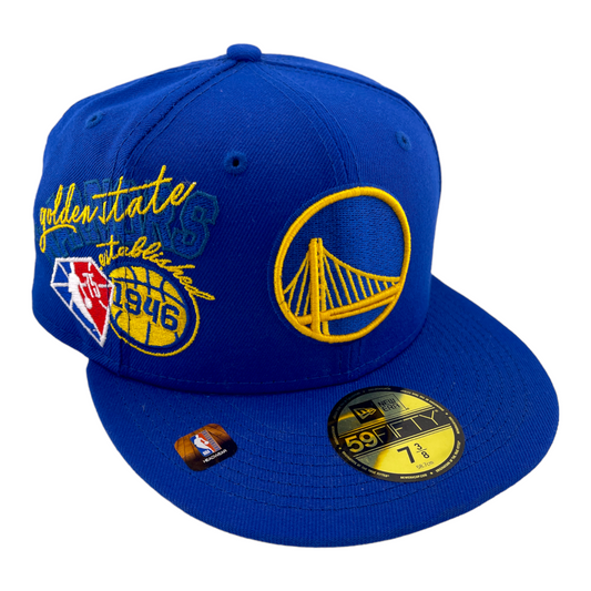 New Era Golden State Warriors Back Half 75th Patch Blue/Grey 59Fifty Fitted Hat Cap