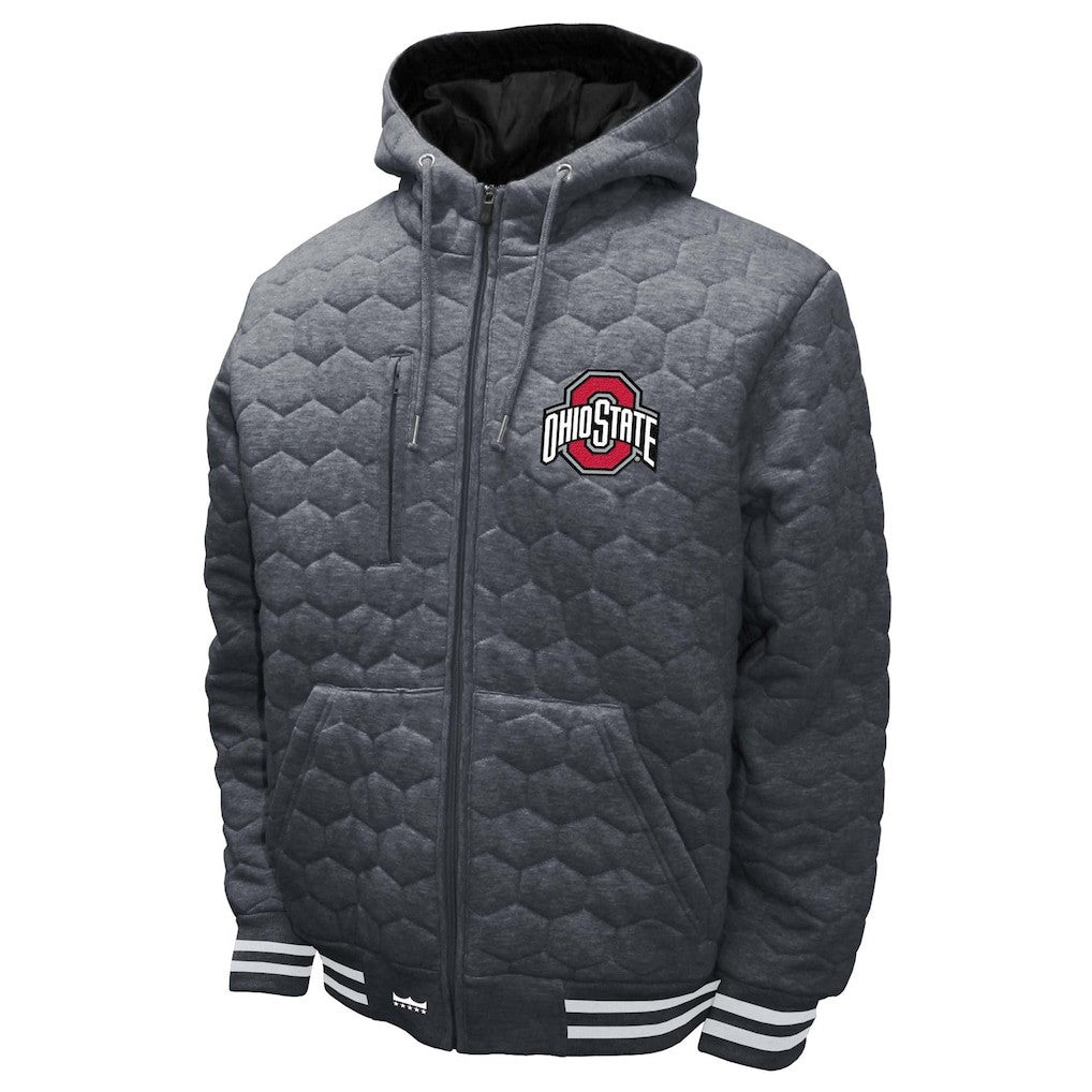Franchise Club The Ohio State Buckeyes Honeycomb Hooded Jacket Gray Mens X-Large