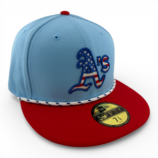 New Era Oakland Athletics A's MLB 2025 4th of July USA Flag Rope 59Fifty Fitted
