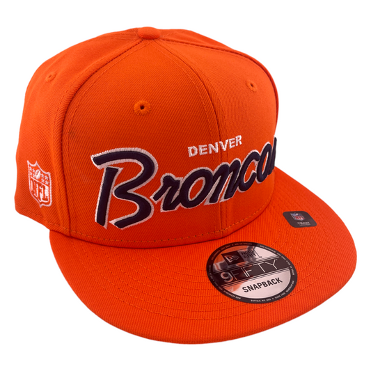 New Era Denver Broncos Script Up NFL Orange Grey 9FIFTY Snapback Hat Cap