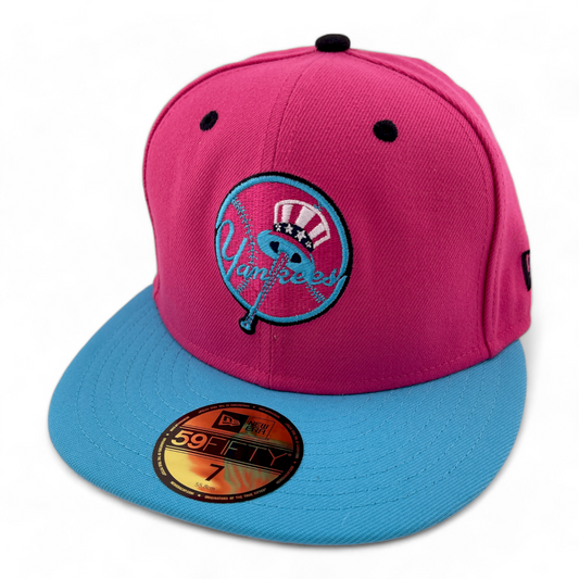 New Era New York Yankees MLB Teal Blue/Hot Pink Pack 59Fifty Fitted Hat Cap