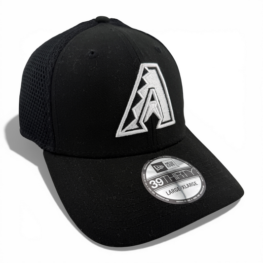 New Era Arizona Diamondbacks MLB Black White Logo Neo Mesh 39Thirty Flex Fit Hat