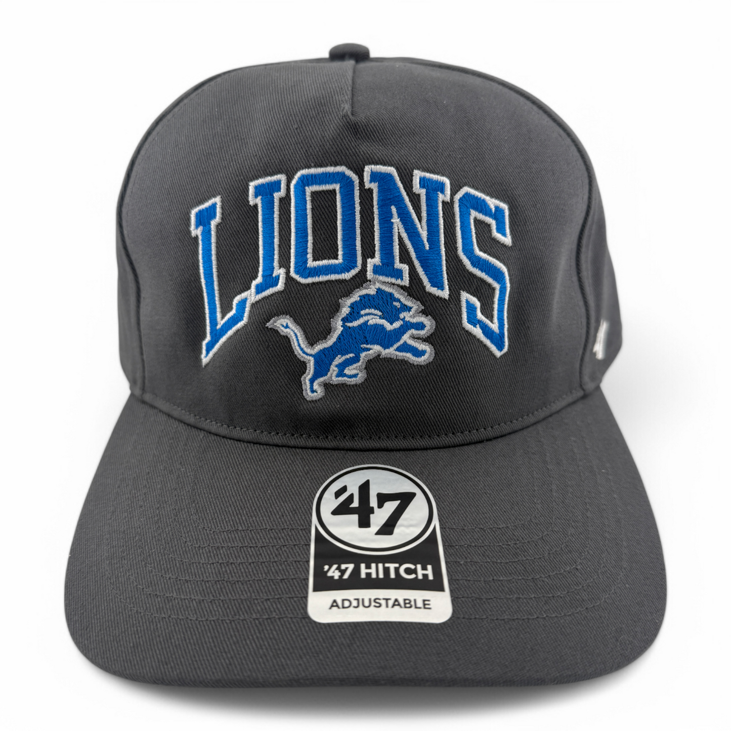 NEW '47 Brand Detroit Lions Team Logo NFL Charcoal Gray Hitch Snapback Hat Cap