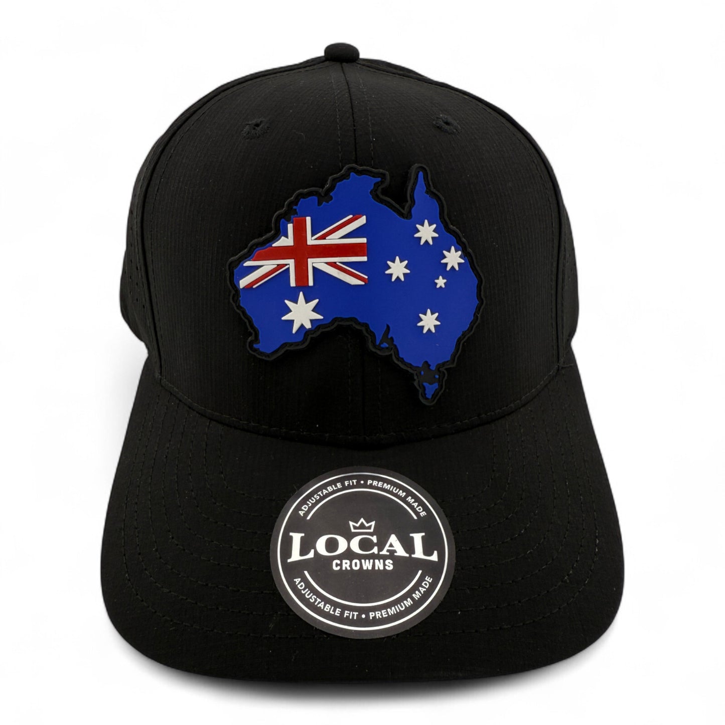 Local Crowns Australia Flag Rubber Patch Sport Black Adjustable Snapback Hat Cap