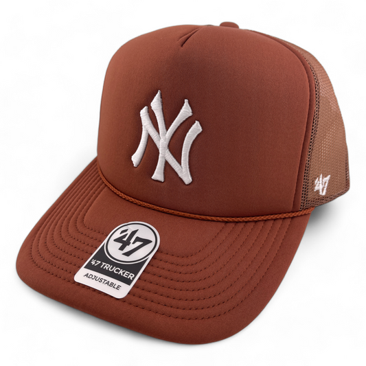 '47 Brand UO New York Yankees Brown Trucker Snapback Baseball Rope Hat Cap