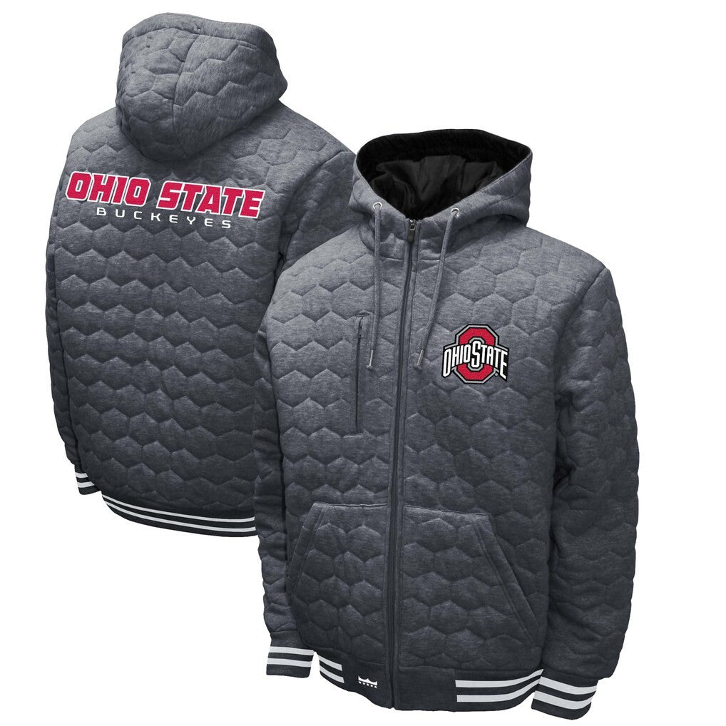 Franchise Club The Ohio State Buckeyes Honeycomb Hooded Jacket Gray Mens X-Large