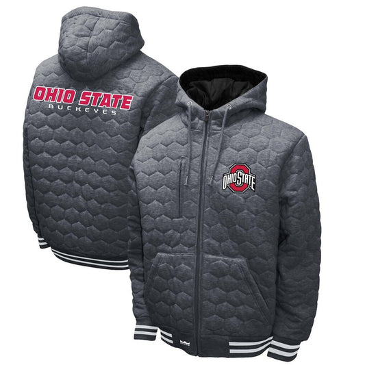 Franchise Club The Ohio State Buckeyes Honeycomb Hooded Jacket Gray Mens X-Large