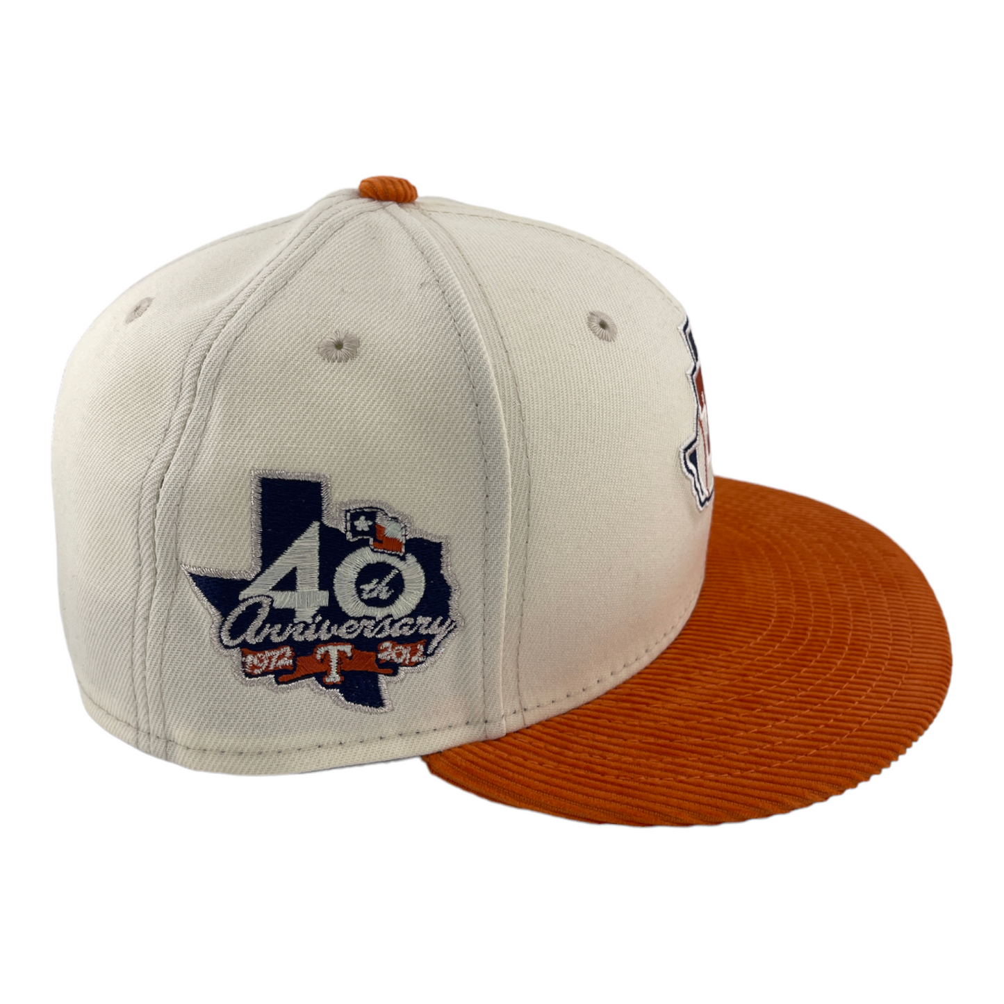 New Era Texas Rangers 40th Anniversary Corduroy Visor Cream/Orange 59FIFTY Hat Cap