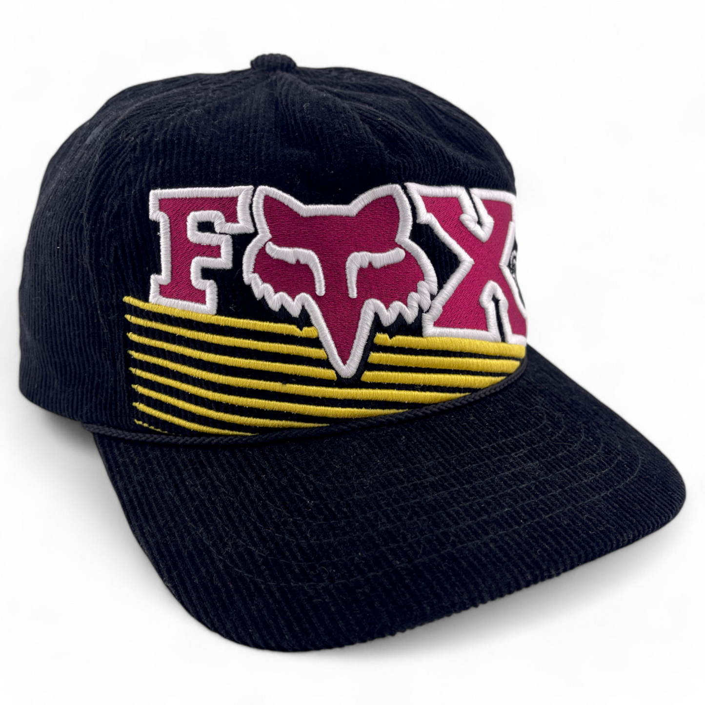 Fox Racing Burm Corduroy Rope Black Retro Logo Snapback Adjustable Hat Cap