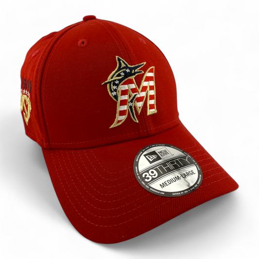 New Era Miami Marlins MLB 2023 Fourth of July USA Flag 39Thirty Flex Fit Hat
