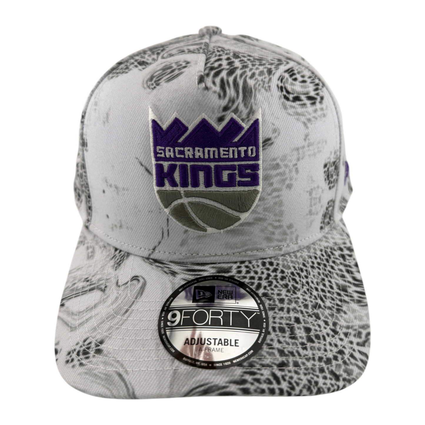 New Era Sacramento Kings NAB White Snake A-Frame 9Forty Snapback Adjustable Hat