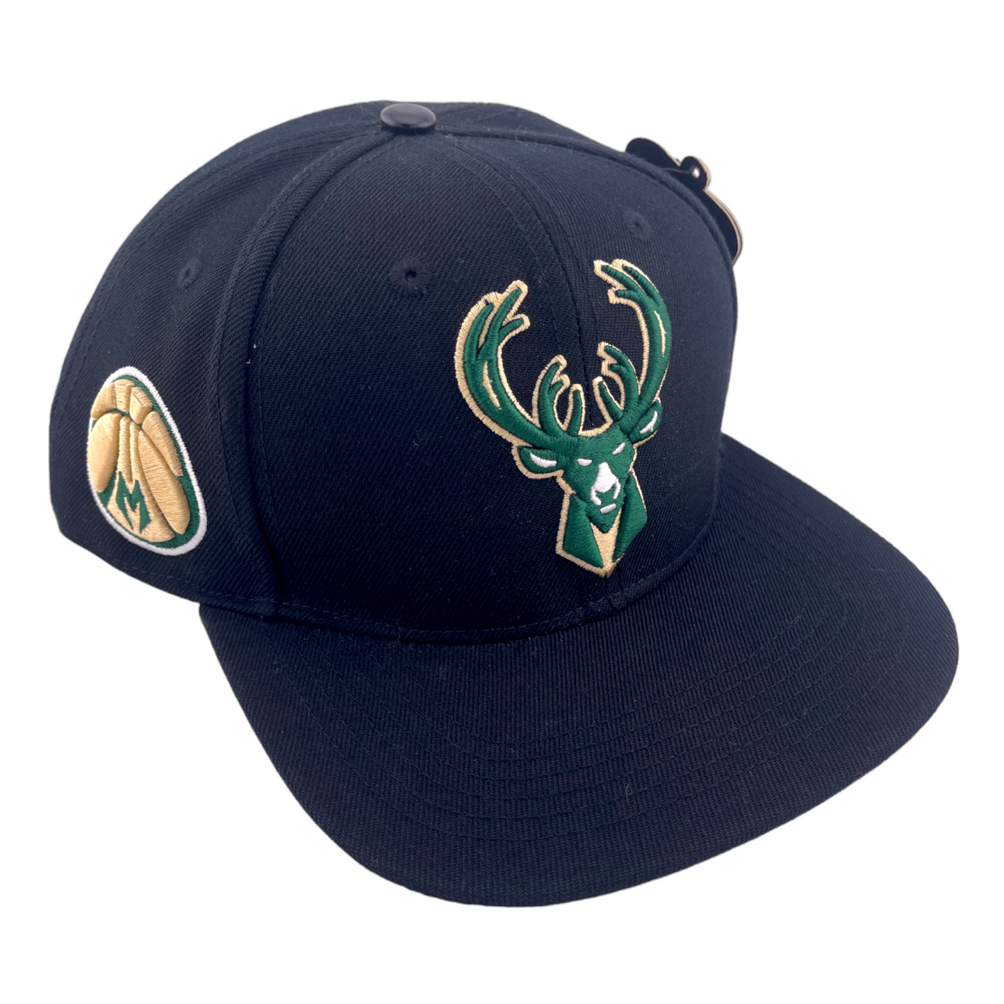 Pro Standard Milwaukee Bucks Stag Head Logo Side Patch Black UV Snapback Hat Cap